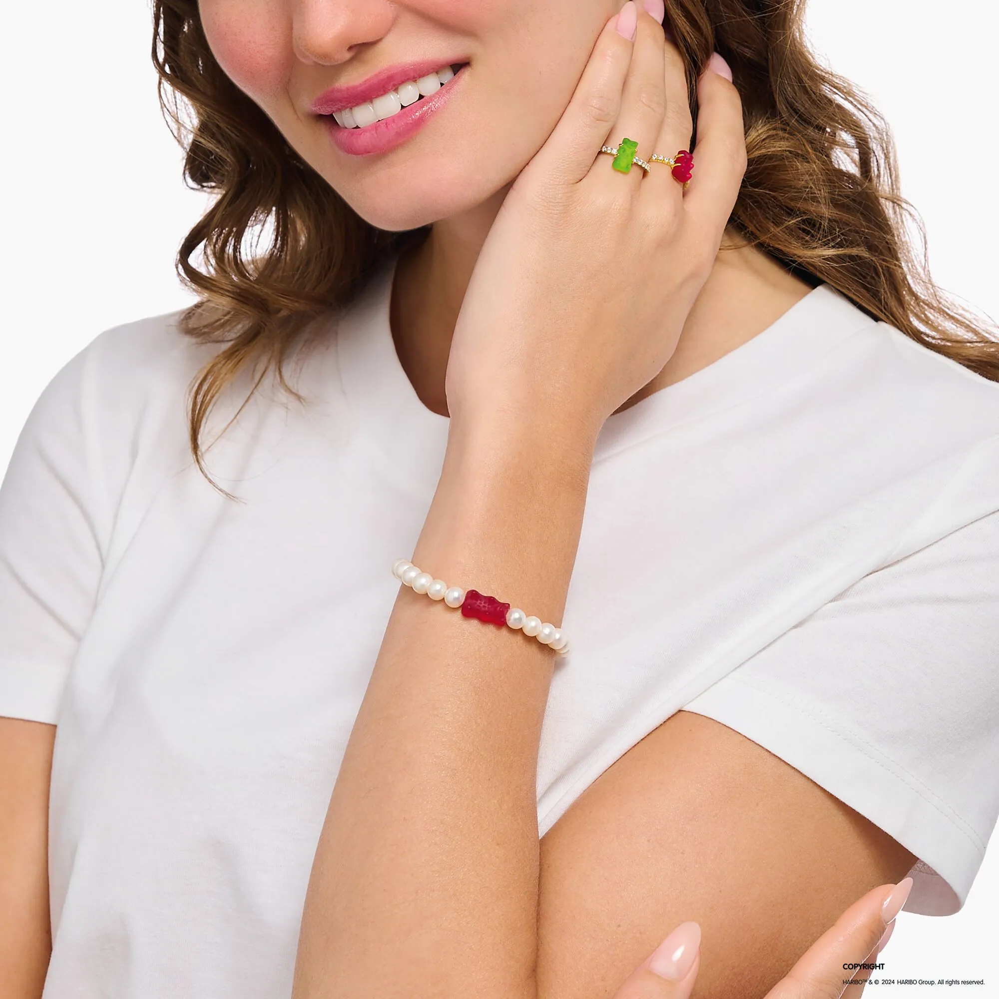 Thomas Sabo Womens Bracelets Pearl bracelet with red goldbears