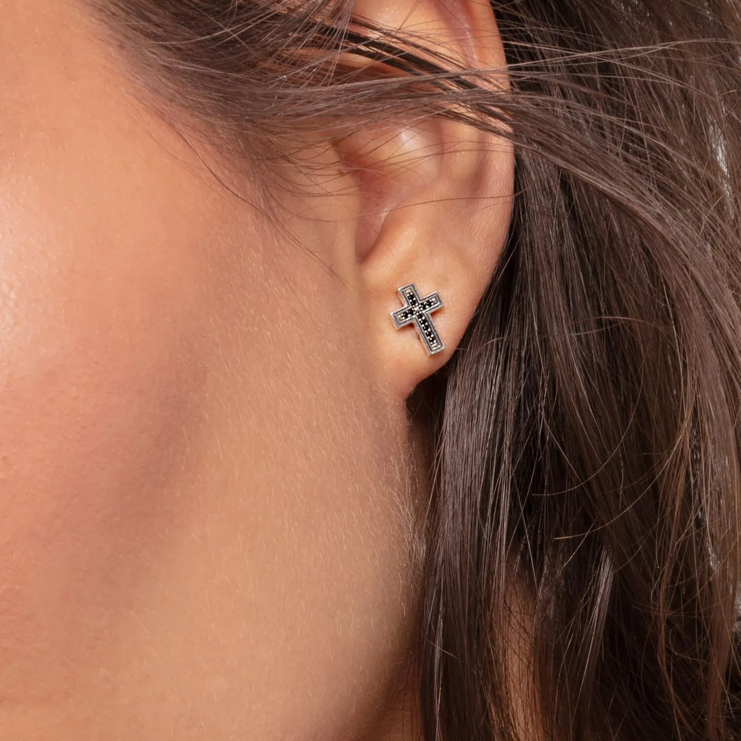 Thomas Sabo Womens Earrings Ear Studs Cross Black