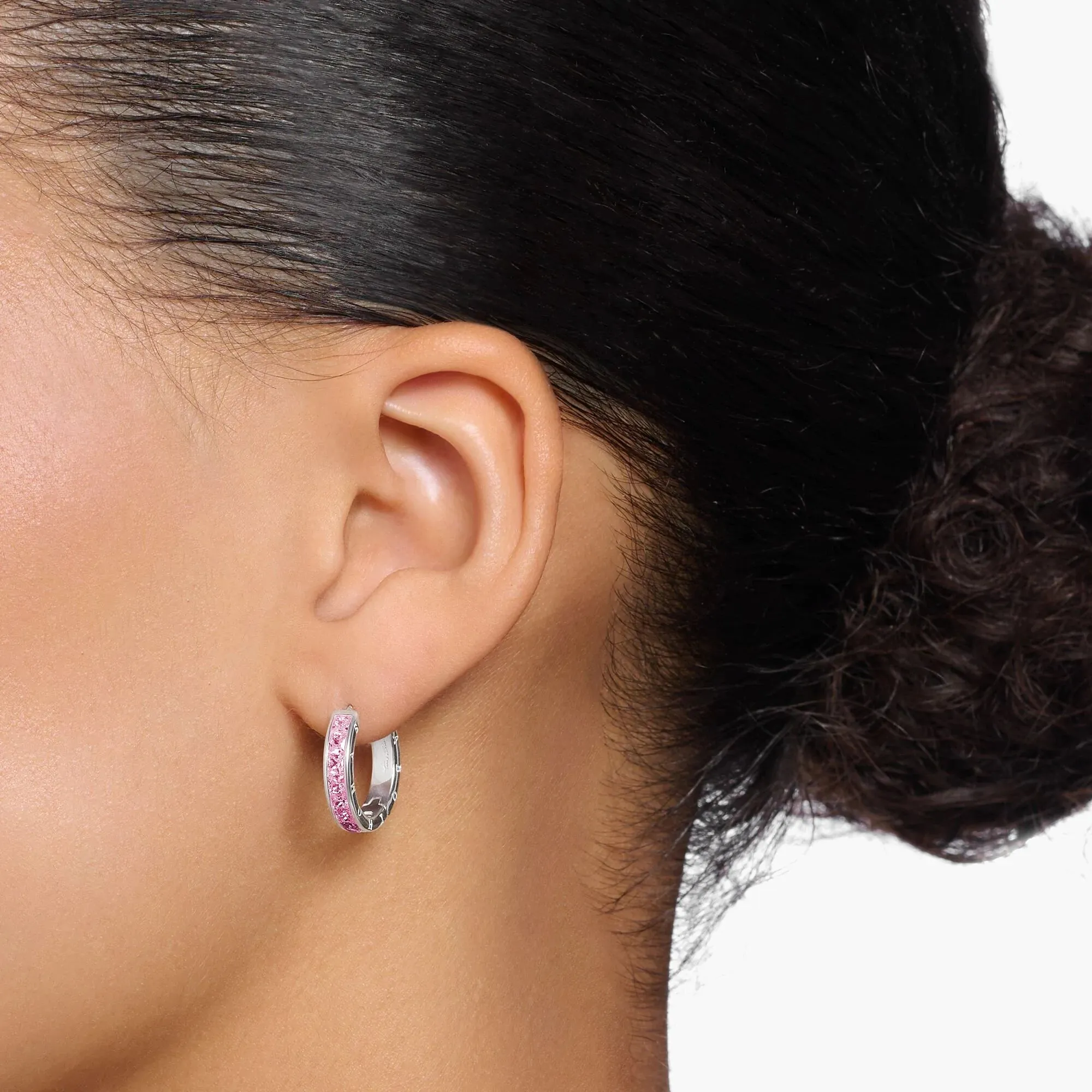 Thomas Sabo Womens Earrings Heritage Pink And Silver Hoop Earrings