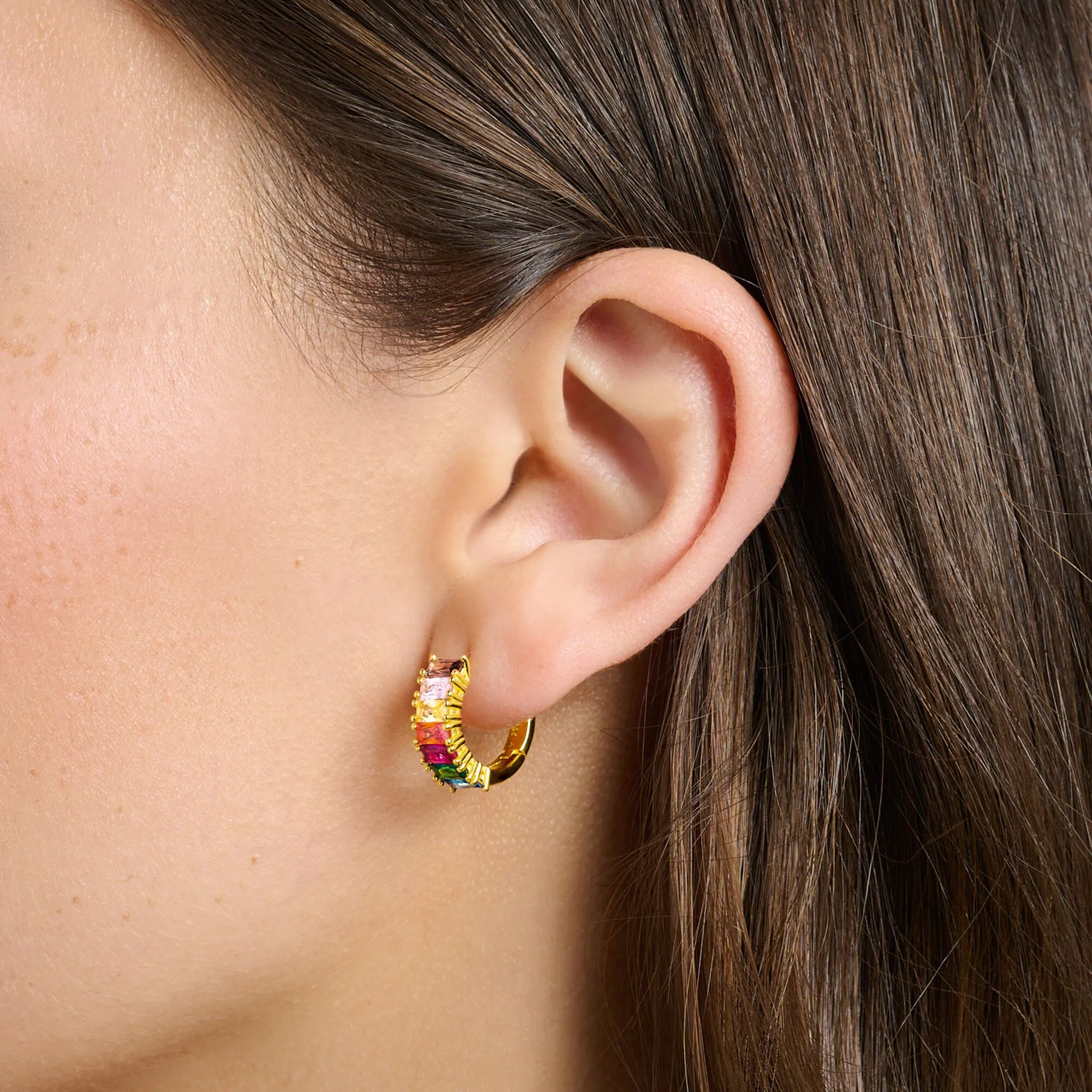 Thomas Sabo Womens Earrings Hoop earrings colourful stones pavé gold
