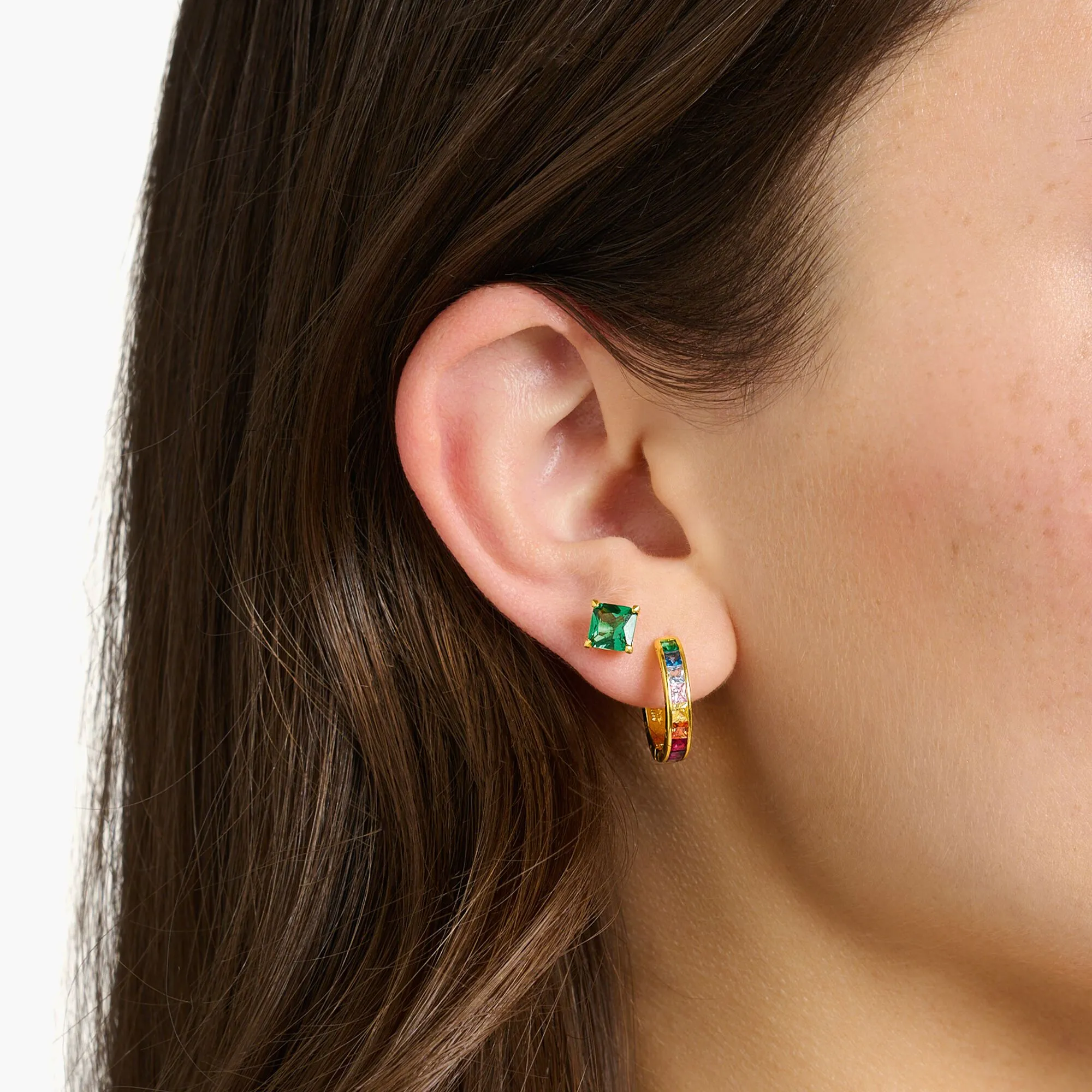 Thomas Sabo Womens Earrings Hoop earrings colourful stones pavé gold