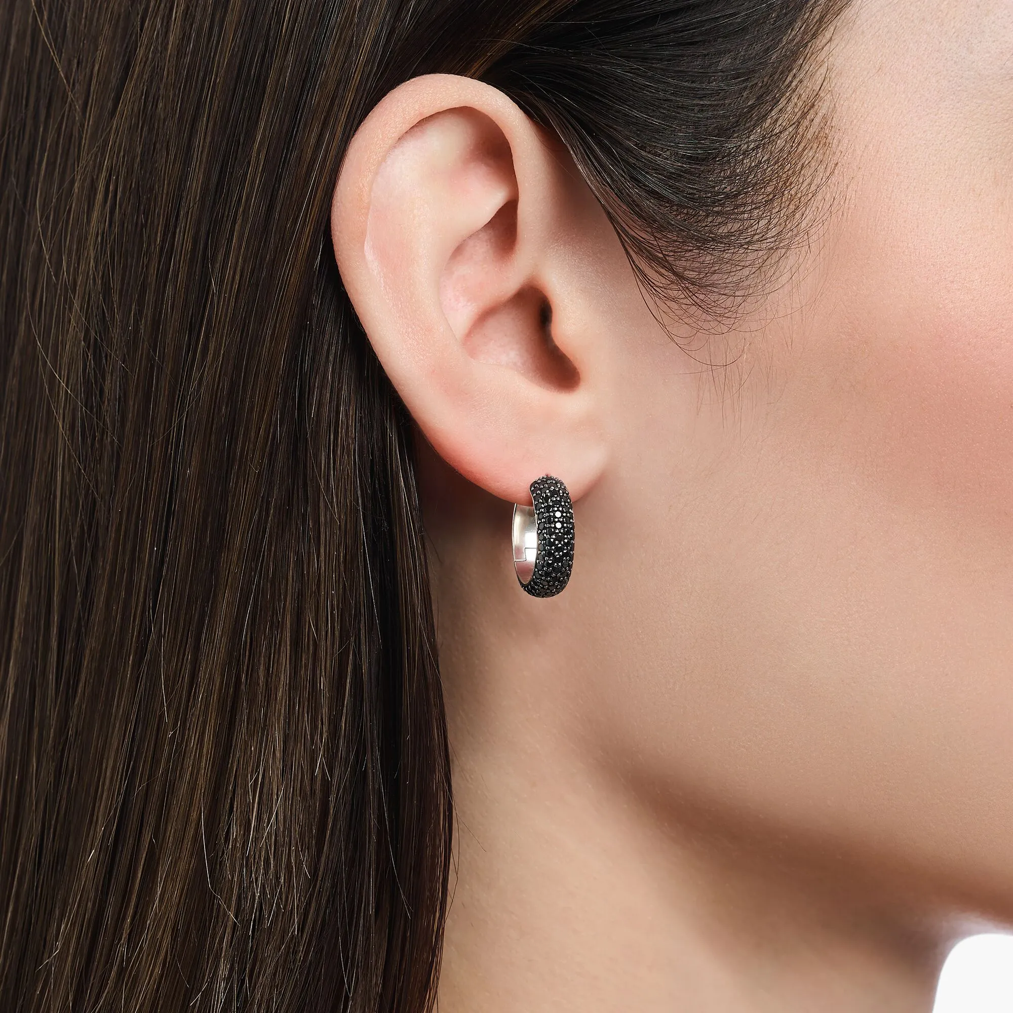 Thomas Sabo Womens Earrings Small, wide hoop earrings with black zirconia