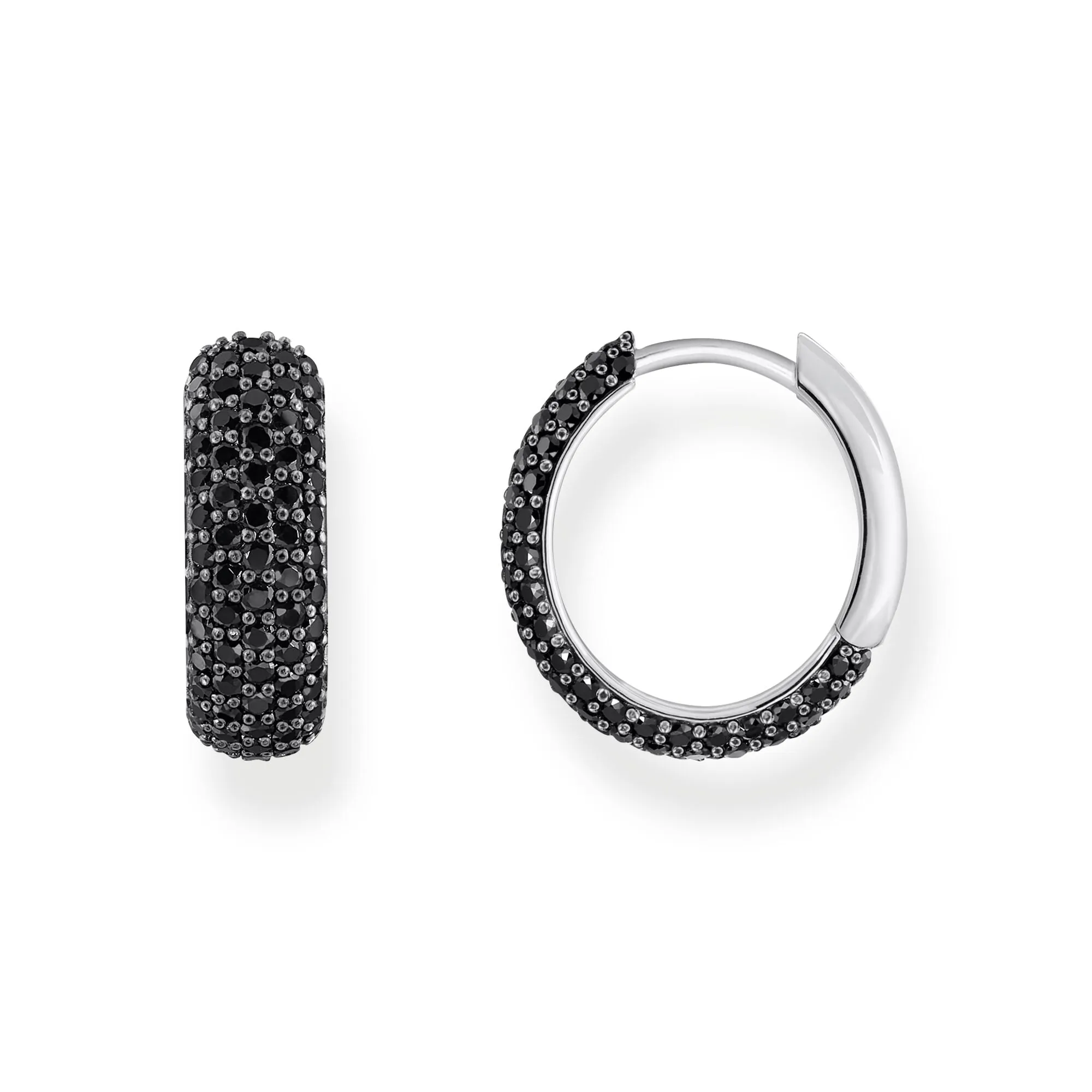 Thomas Sabo Womens Earrings Small, wide hoop earrings with black zirconia