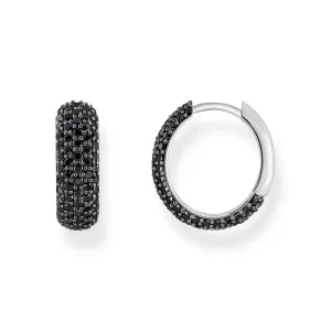 Thomas Sabo Womens Earrings Small, wide hoop earrings with black zirconia