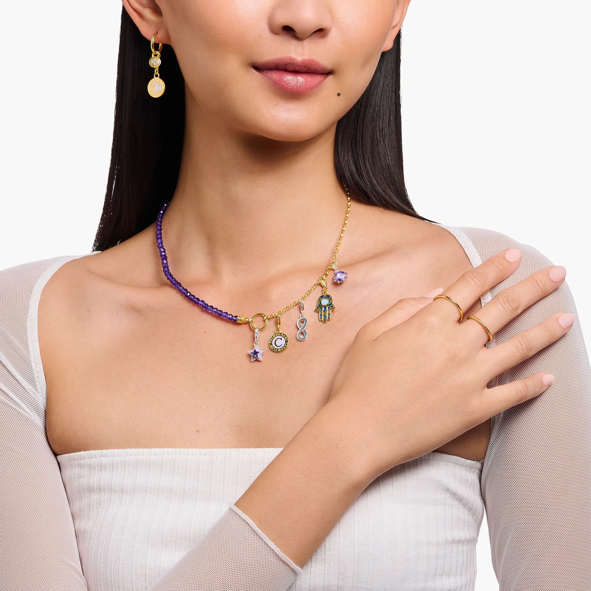 Thomas Sabo Womens Necklaces Gold Member Charm necklace with violet beads