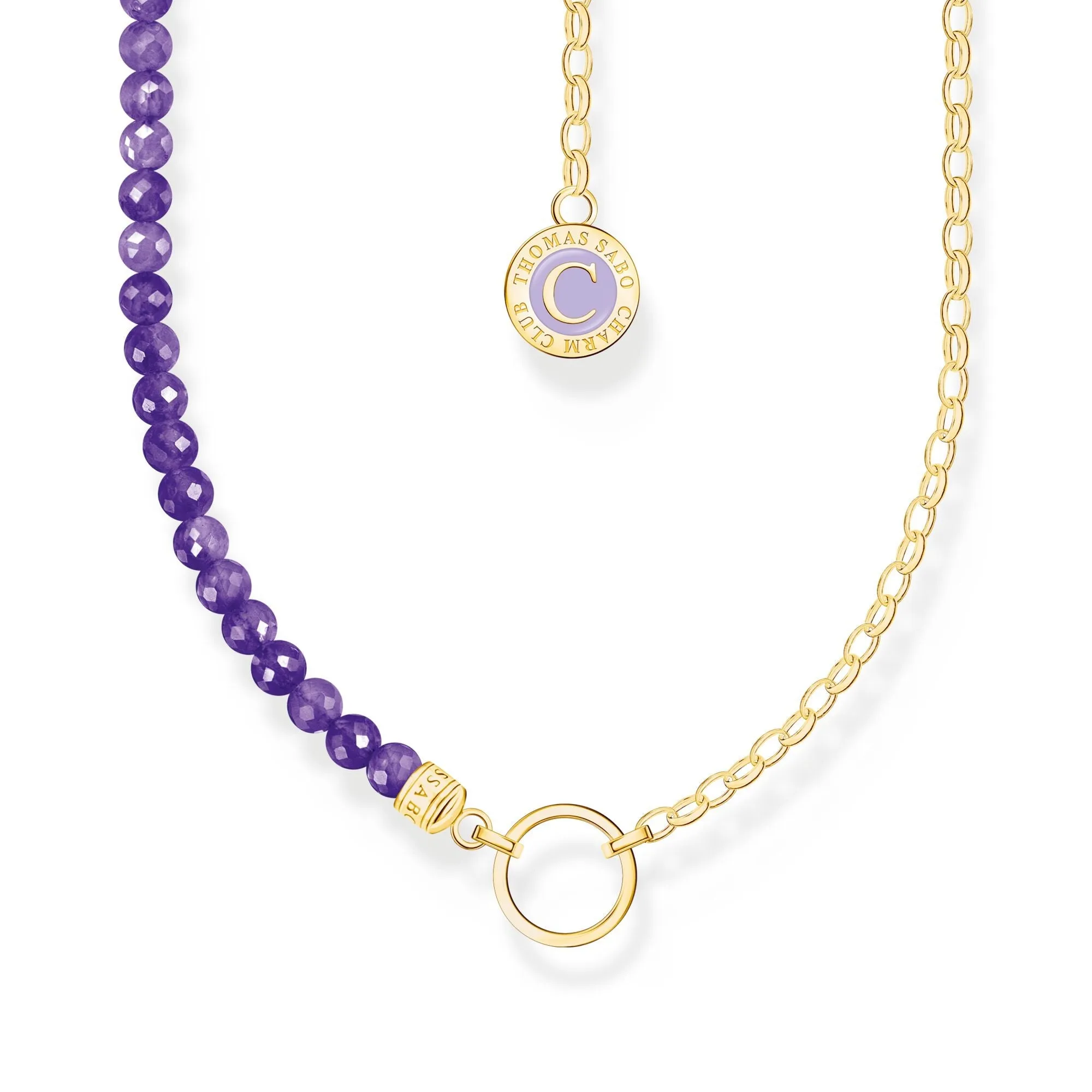 Thomas Sabo Womens Necklaces Gold Member Charm necklace with violet beads