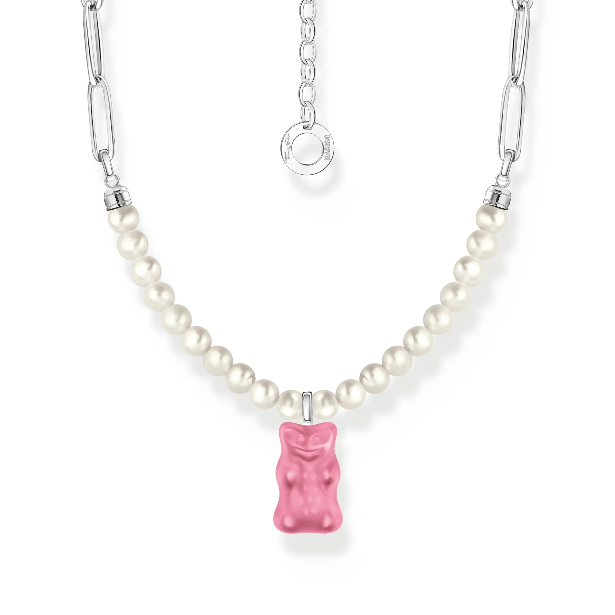 Thomas Sabo Womens Necklaces Link necklace with Pink Goldbear & freshwater pearls