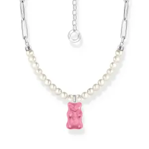 Thomas Sabo Womens Necklaces Link necklace with Pink Goldbear & freshwater pearls
