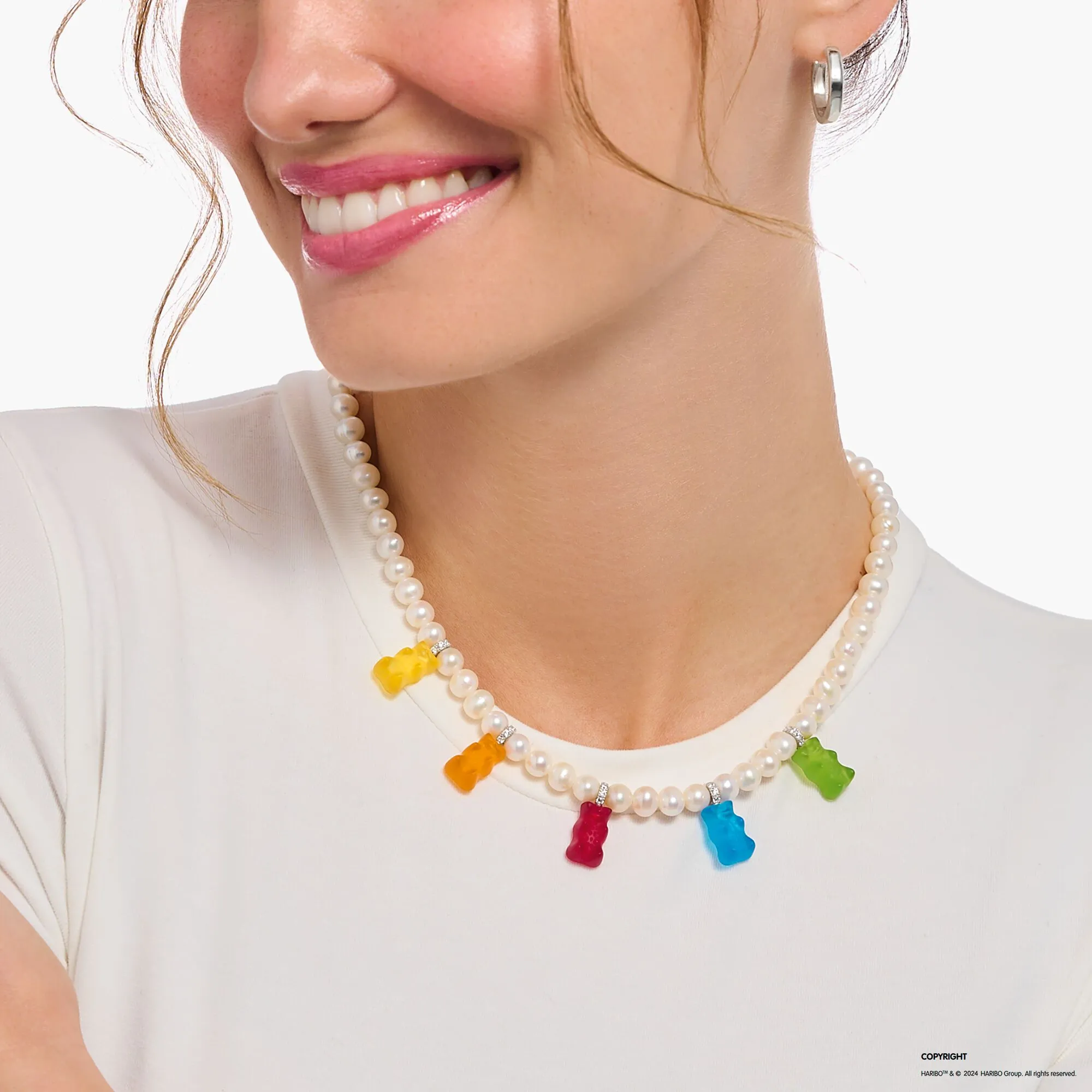 Thomas Sabo Womens Necklaces Pearl necklace with 5 colourful goldbears