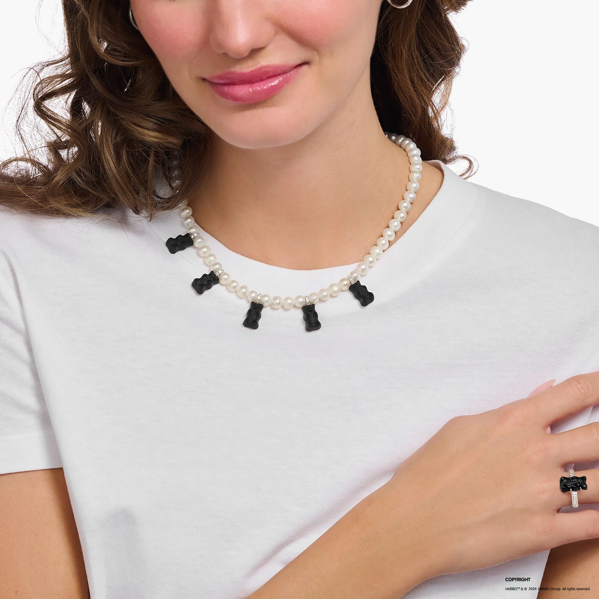 Thomas Sabo Womens Necklaces Pearl necklace with black goldbears
