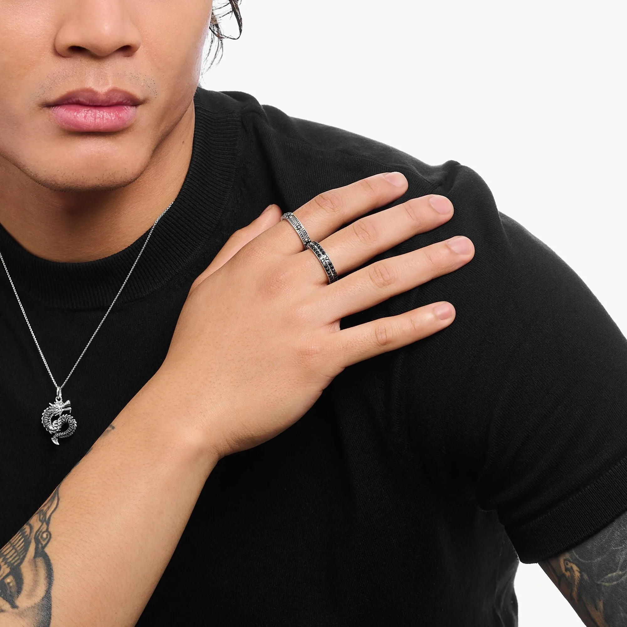Thomas Sabo Womens Rings Decorated band ring with black zirconia