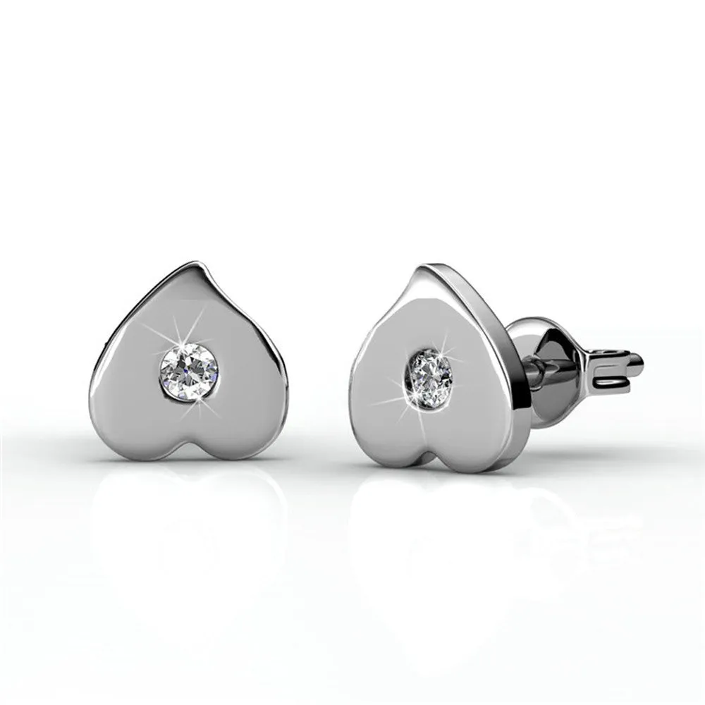 Vanessa 18k White Gold Plated Heart Stud Earrings with Swarovski Crystal