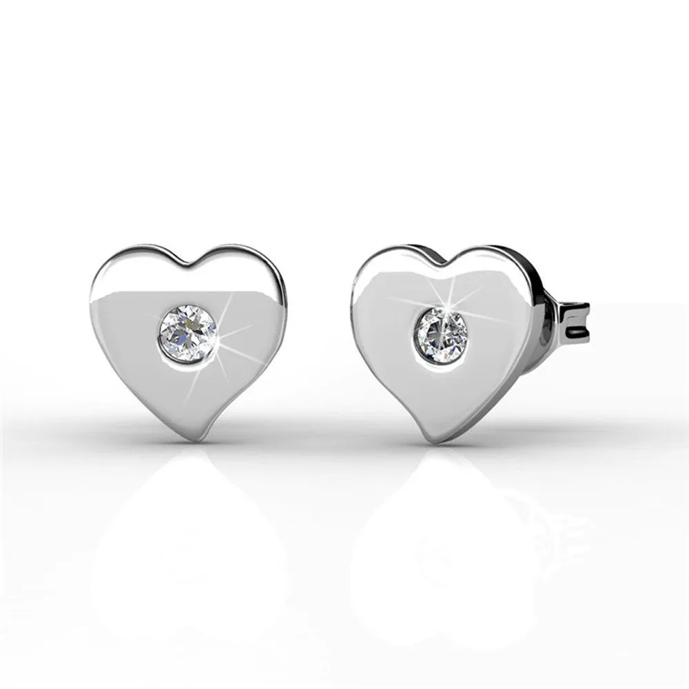 Vanessa 18k White Gold Plated Heart Stud Earrings with Swarovski Crystal