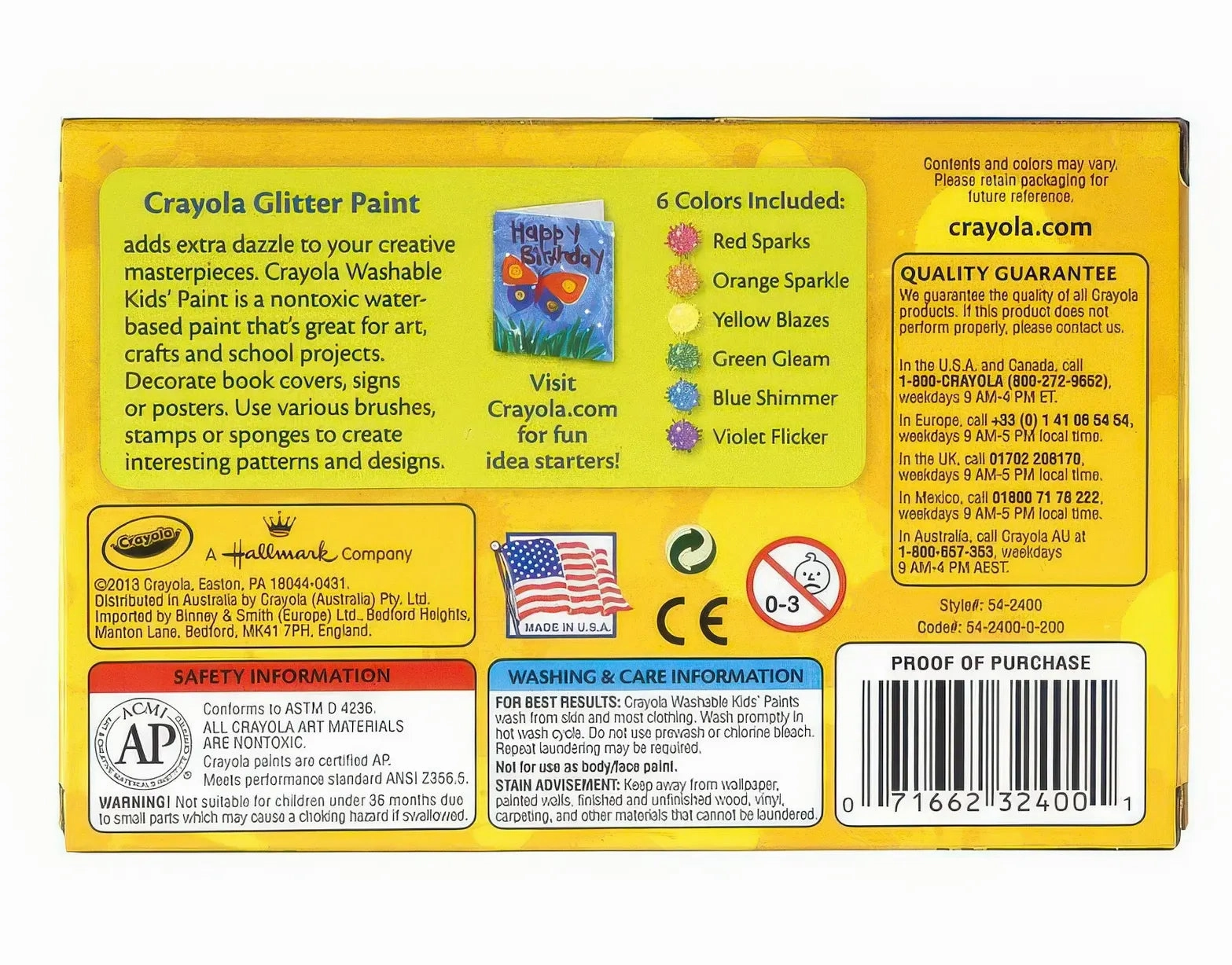 Washable Glitter Paint 6 Count