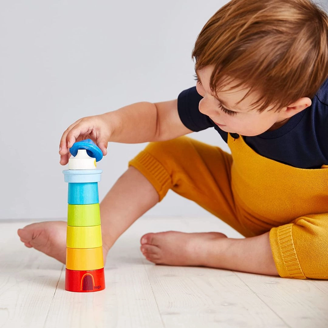 Wooden Rainbow Lighthouse Stacking Toy