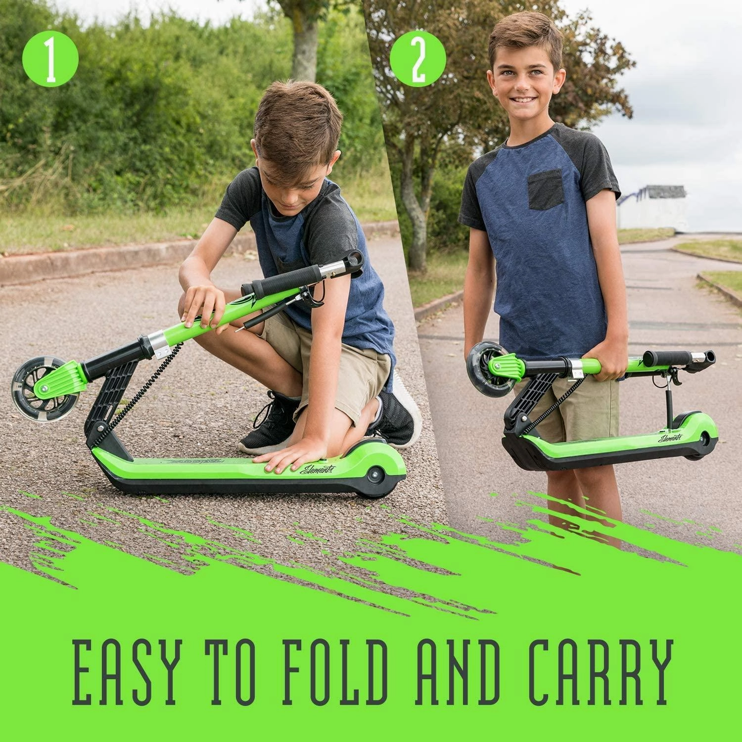XOOTZ Kids Electric Scooter Folding with LED Light Up Wheel - Green