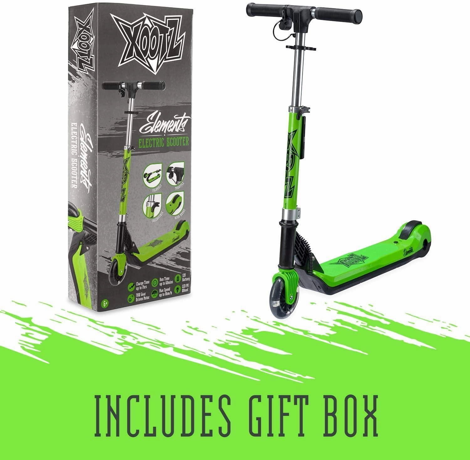 XOOTZ Kids Electric Scooter Folding with LED Light Up Wheel - Green