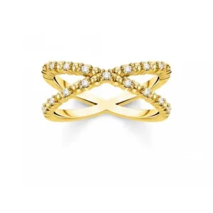 Yellow Gold Zirconia Criss Cross Ring TR2318-414-14 Thomas Sabo Rings