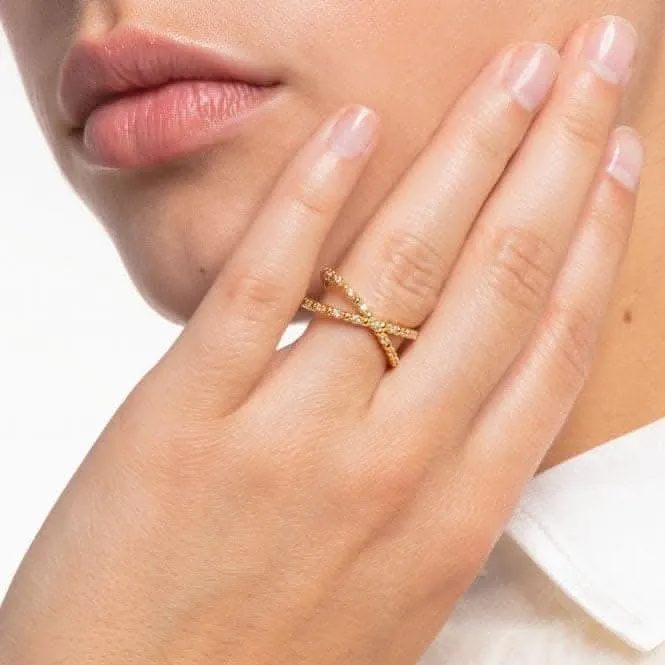 Yellow Gold Zirconia Criss Cross Ring TR2318-414-14 Thomas Sabo Rings