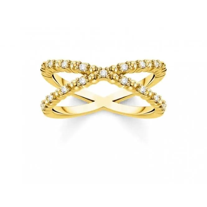 Yellow Gold Zirconia Criss Cross Ring TR2318-414-14 Thomas Sabo Rings