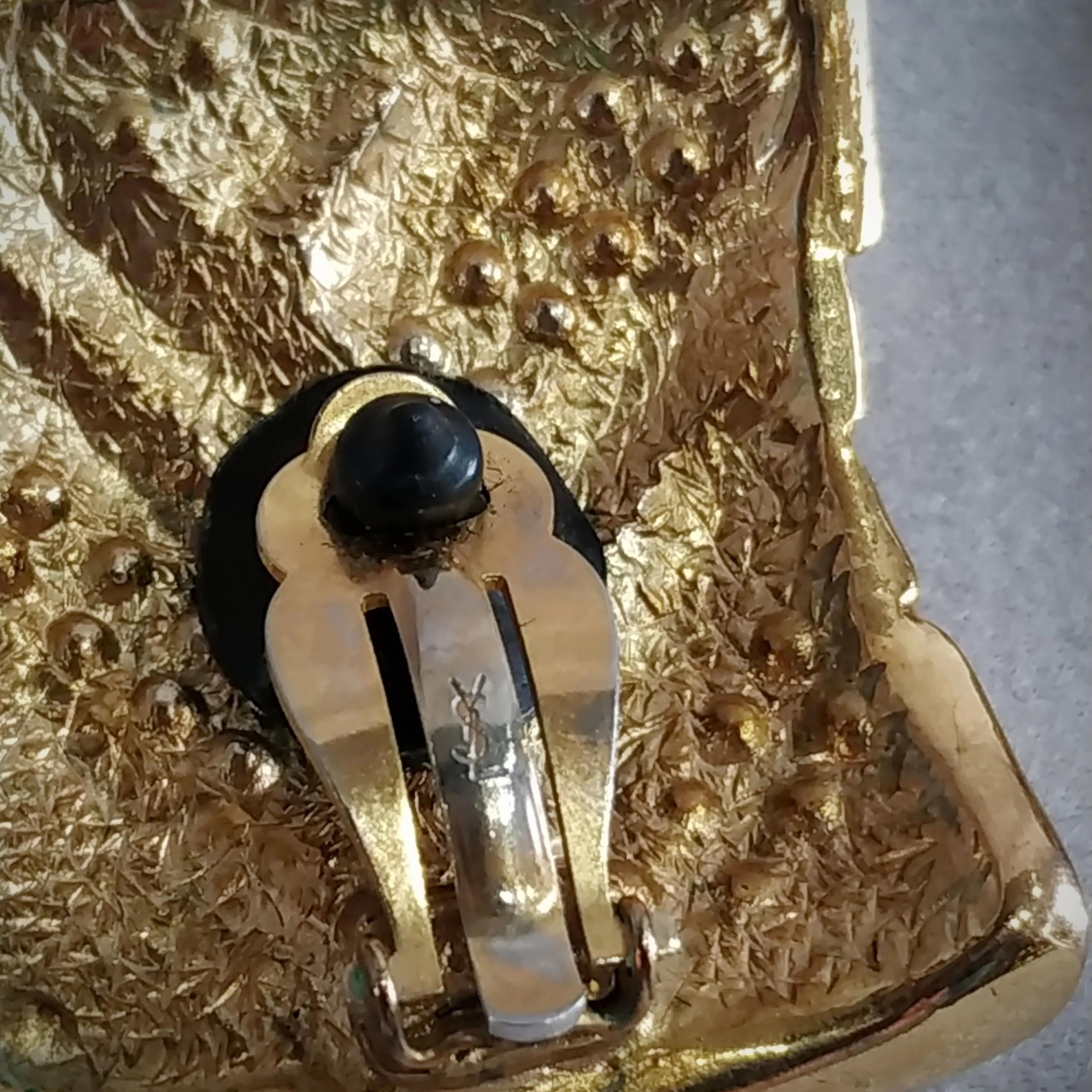 Yves Saint Laurent  Vintage Clip On Earrings Gold Blue Crystal Sqaure