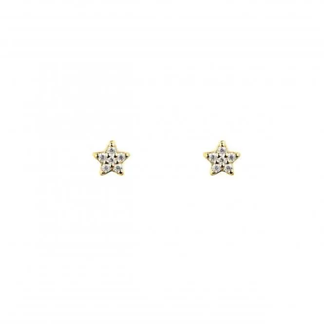 Zirconia Star Gold Plated Stud Earrings 3765GCZ Dew Jewellery